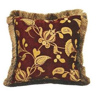   floral pattern print 20 x 20 throw pillow with brush fringe trim