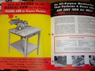 Vtg Parks Woodworking Machine Co Catalog~Radial Saws  