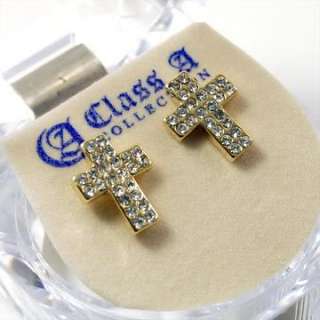 Gold Plated Iced Out Cross Hip Hop Bline Stud Earrings  