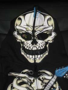   Hoodie Hood Mask Zip Up/Down Blue/White Guitar Rock N Roll Skeleton