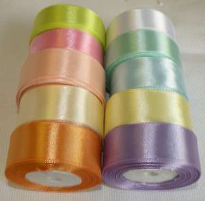 25mm. wide PASTEL Colours 10 Rolls of Satin Ribbon  