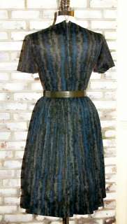 Vtg 50s 1950s JEANNE MODEL Jersey LEATHER BELT Full Skirt DRESS 6/7 