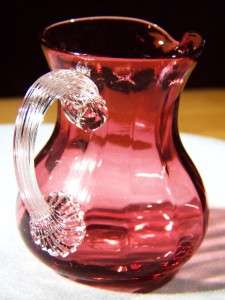 VINTAGE PILGRIM ART GLASS RIB CRANBERRY GLASS PITCHER  