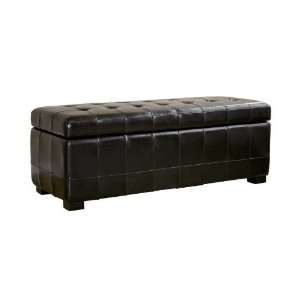   Black Full Leather Storage Bench Ottoman with Dimples: Home & Kitchen