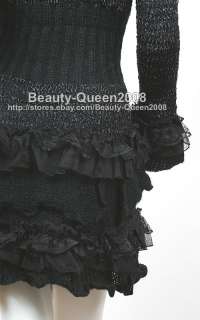 LACE RUFFLE Cardigan LONG Sweater Dress Coat Black S/M  