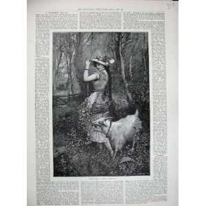   1890 Bernard Fine Art Young Woman Country Trees Goat: Home & Kitchen