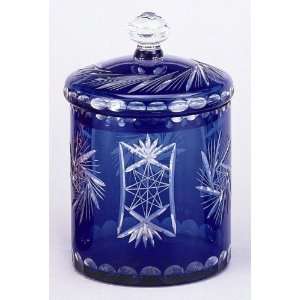   Jar in Cobalt Blue Overlay on Clear Cut Glass: Kitchen & Dining