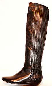  SOULS Silver Steps Over The Knee Black Leather Wedge Boots 6.5M $395