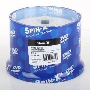  SPIN X DVD R 16X, White Inkjet Printable in hub, Metalized 