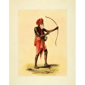 1914 Print Hindu Bird Trapper Tribe Shennai Bow & Arrow Turban India 