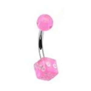  Pink Dice Belly Button Navel Ring with Surgical Steel Bar 