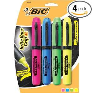 BIC : Brite Liner Grip XL Highlighter, Chisel Tp, Fluorescent BE,GN,PK 