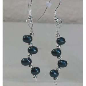   : Cultured Blue Black Pearl & Silver Dangle Earrings: Everything Else