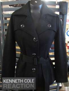 Kenneth Cole Reaction Womens BLACK Trench Coat #2 SMALL NWT  