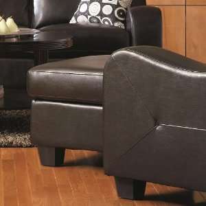   Contemporary Leather Ottoman with Tapered Wood Feet