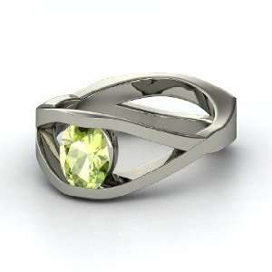    Plum Pucker Ring, Oval Peridot 14K White Gold Ring Jewelry