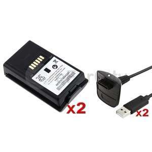   Battery 3600mAH Pack+2pc Charging Cable USB For Xbox 360 Controller