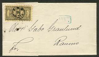 FINLAND 1873, 10pen, roulette II, pair tied ABO on folded letter to 