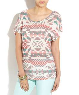 Oatmeal (Stone ) Pastel Tone All Over Aztec Print Tee  247547014 