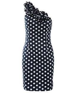 Navy Polka  Dress on Navy  Blue  Ax Paris Navy One Shoulder Polka Dot Dress 257643241