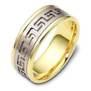   Two Tone Gold Comfort Fit Greek Key Wedding Band Ring   6.25: Jewelry