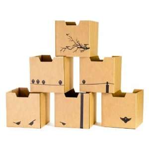  Sprout Bird Print Cardboard Cubby Bins   6 pack