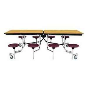  8 Mobile Cafeteria Stool Unit With Plywood Top, Light Oak 