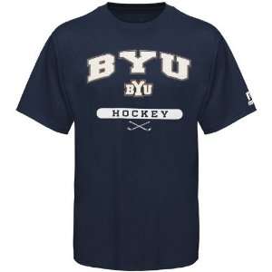   Brigham Young Cougars Navy Blue Hockey T shirt: Sports & Outdoors