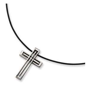    Stainless Steel Leather Cord Cross Necklace SRN106 18: Jewelry