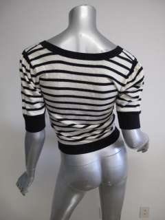 Yaya Afalo Navy/White Striped Scoop Neck Fuzzy Fitted Sweater S  