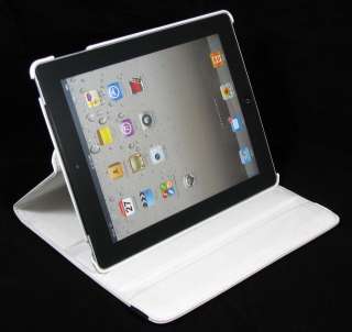 iPad 2 Magnetic Smart Cover Leather Case 360° Rotating Stand   White 