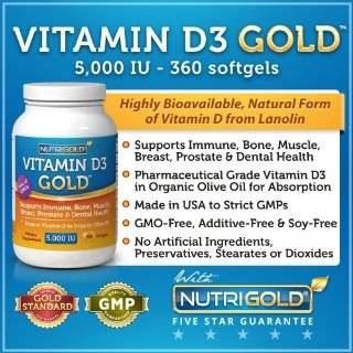 Vitamin D3 GOLD   5000 IU (360 Softgels) Naturally Sourced 
