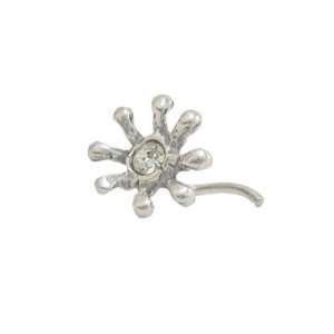  Nose Stud .925 Sterling Silver Flower Shape with Jewel 