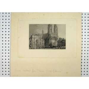  View Rouen Cathedral France C1865 Market Antique Print 