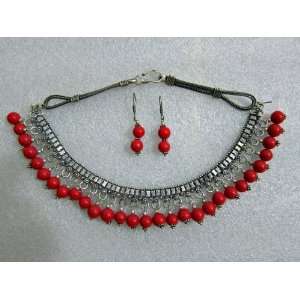   Necklace with Fashionable Red Stone Necklace Earrings 3pc Set: Mogul