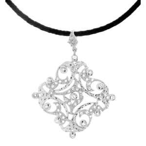   Rectangular Fancy Filigree Pendant Necklace with Black Cord Jewelry