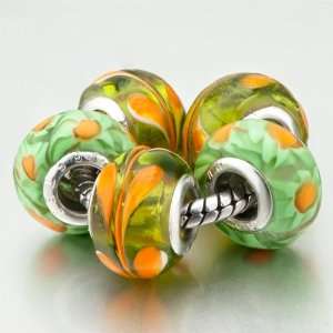  5 Green Orange Dot Pattern Pandora Beads Bracelets 