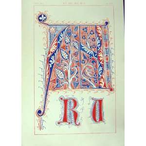 1860 Art Illuminating Alphabet Letters Colour Design:  Home 