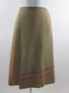 ADOLFO DOMINGUEZ Tan Striped Wool Below Knee Skirt 40  