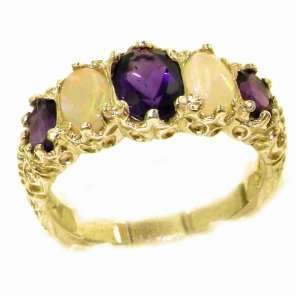  Victorian Style Solid Hallmarked Yellow Gold Amethyst & Opal Ring 