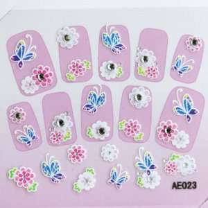   diamond nail decals stereoscopic 3D nail sticker flower butterfly