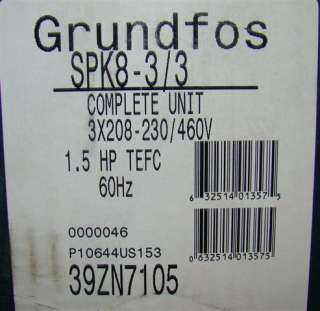 Grundfos, HIGH PRESSURE COOLANT PUMP NEW 3X208 SPK8  