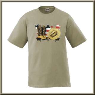 Cowboy Boots Hat & American USA Flag T Shirt S,M,L,XL,2X,3X,4X,5X 