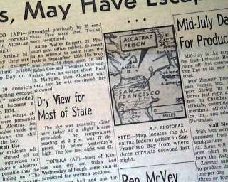 Real ESCAPE FROM ALCATRAZ PRISON Island 1962 Newspaper  