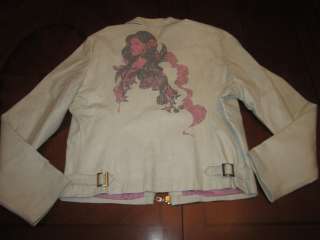 WILSONS WHITE DISTRESSED LEATHER JACKET XL L TATOO DIVA MOTORCYCLE 