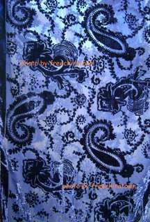 100% Silk Velvet Shawl Burn out Scarf Wrap Dark blue  