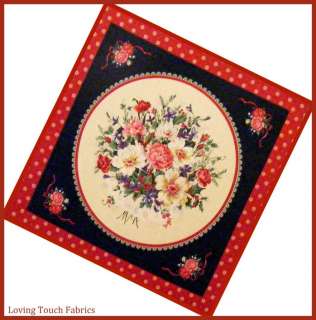   CHRISTMAS MIXED FLORAL ROSES HOLLY QUILT / PILLOW PANEL 16 X 16 #A