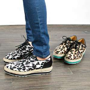 Colors Womens Lace Up Leopard Wedge Creeper Platform Shoes PS009 