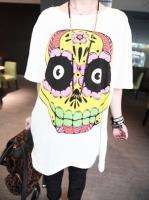 Japan Korea Cartoon Colorful Flower Skull Casual Tops TEE Shirts 
