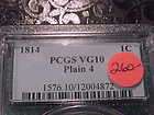 1814 plain 4 pcgs vg 10 classic head large cent